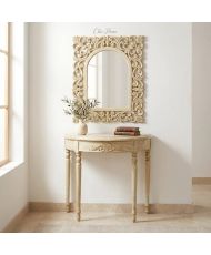 Console Demi-Lune Bois Massif Miroir Beige - Chic Home Tunisie